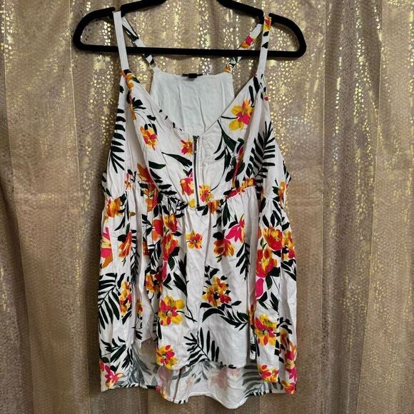 Torrid White Pink Green Tropical Floral Peplum Zip Front Cami Tank Top 1X - Picture 1 of 10